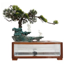 RocoReny Tabletop Water Fountains Indoor Waterfall with LED Lights Fake Plants Fish Tank Office Home Decor Plants for Good Luck Wealth, Zen Master (Crane Statues)