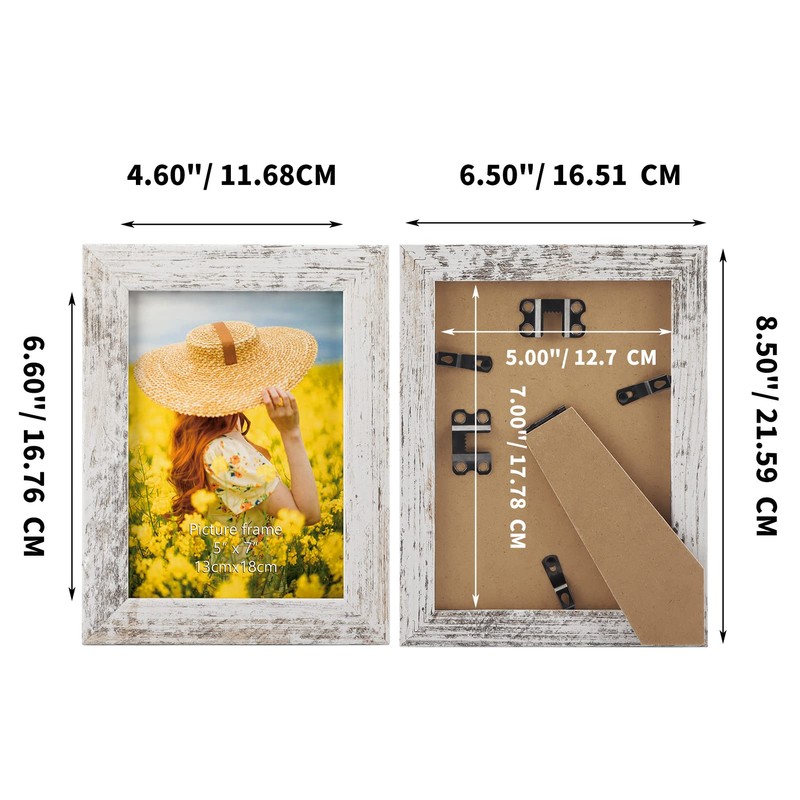 PETAFLOP 5x7 Picture Frame Set of 7, Distressd Rustic Frames