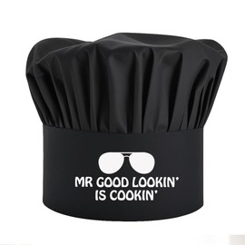 WUUCKOO Mr Good Lookin' is Cookin' Funny Cooking Hat with Adjustable, Cooking Cap Gifts for Families Dad Aunt Friend, BBQ Grilling Barbecue Chef Hat Gifts for Men Women Father Mom Husband Black