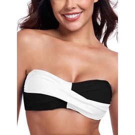 Ocean Blues Women's Black and White Strapless Bikini Top Bandeau Swimsuit Off Shoulders Bikini Top Wire-Free Bathing Suit Top X-Large