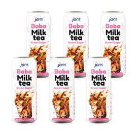 Jans Boba Milk Tea Brown Sugar Flavor, Thick Sweet and Creamy Milk tea beverages with tapioca bubble boba, milky boba taiwanese tea 16.9 fl oz per can (Pack of 6)