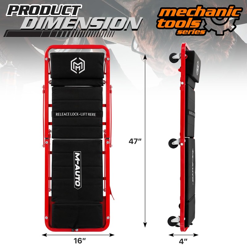 M-AUTO Heavy-Duty Convertible Mechanic Creeper, Z-Creeper 2-in-1 Creeper and Seat