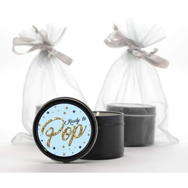 Ready to Pop Stickers | Faux Metallic Gold Glitter | 2 Inches Round - 40 Stickers | Ready To Pop Baby Shower Stickers for Popcorn | Baby Shower Stickers (Blue)