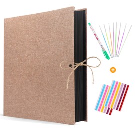 Reastar Photo Album for DIY Scrapbook Photo Album Linen Black Pages DIY Photo Album with Bonus Gift for Birthdays Wedding Christmas (21 x 27 cm/Brown)