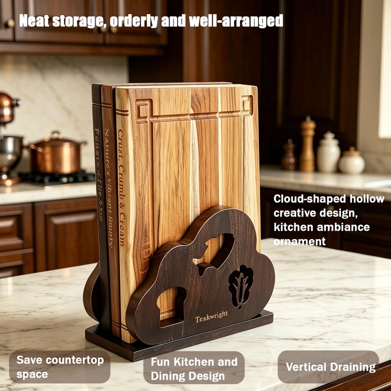 Teak Wood Book Cutting Board Set of 3 with Display