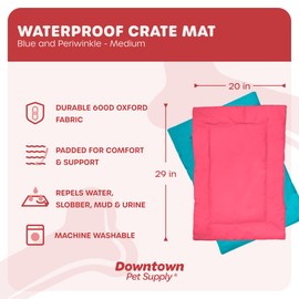 Downtown Pet Supply Dog Crate Pad, 29" x 20" - Waterproof, Ripstop Nylon Dog Crate Mat Chew Proof and Machine Washable - Blue and Periwinkle - M