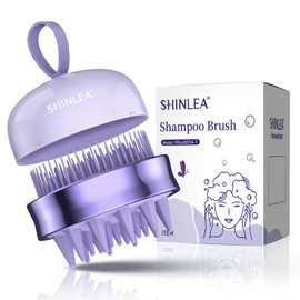 SHINLEA 2 in 1 Scalp Massager Shampoo Brush, Soft Silicone Bristles Hair Brush Head Massager for Hair Growth and Dandruff Removal, Scalp Scrubber Exfoliator for Both Wet and Dry Use, Purple
