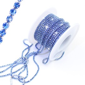 PEARLY JUN 10 Yards Blue Rhinestone Chain Light Sapphire Rhinestone Trim Crystal Artificial Stone Trim Cup Chain SS6 2 mm Colour Plated Cup Stitch Costume Decoration