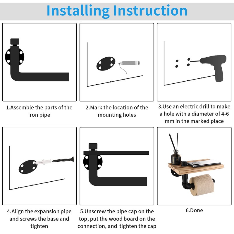 Livabber Industrial Pipe Toilet Paper Holder - Vintage Style DIY
