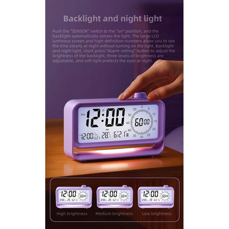YHFITN Digital Alarm Clock Night Light Visual Timer, LCD Time