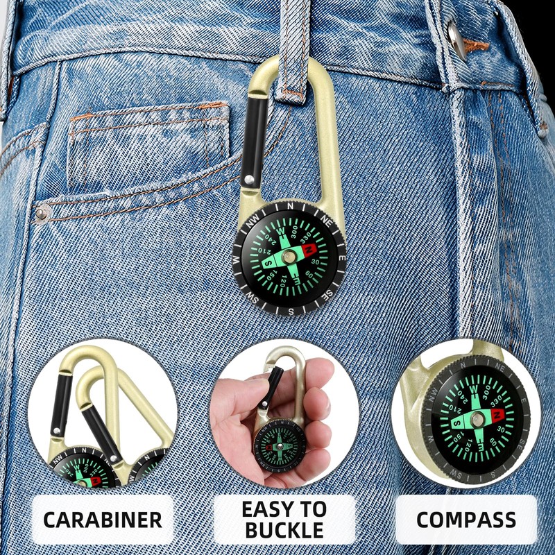 Compass with Carabiner Hook, Compass Carabiner Mini Compass Outdoor Compass