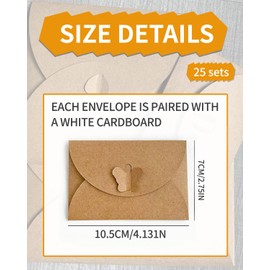 KGDUYC 25 Mini Envelopes Mini Kraft Paper with Cards Vintage Mini Kraft Paper Envelopes Blank Cards Small Envelopes with Heart Closure for Gift Cards DIY Thank You Cards