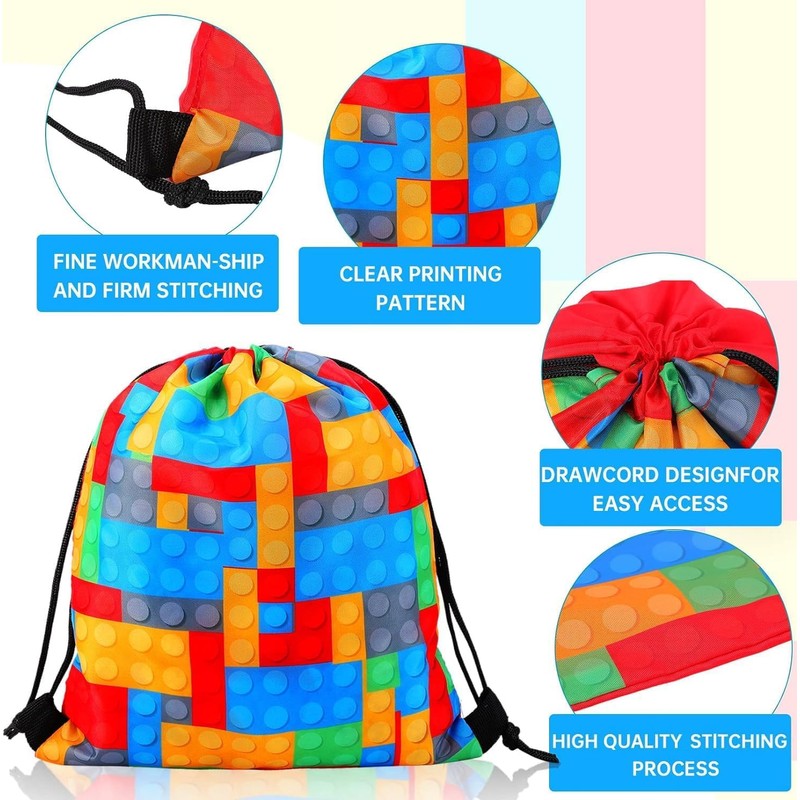ausurme 12 Building Blocks Drawstring Bags12PCS Building Blocks Drawstring Gift