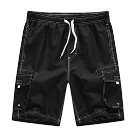 YSENTO Men's Swim Shorts Plus Size Bathing Suits Swimming Trunk Cargo Shorts Quick Dry Board Shorts with Mesh Liner Black 2X