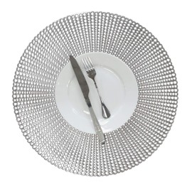 Wintop 16" Round Vinyl Metallic Placemats Hollow Out Design, Set of 6, Gradual Raindrop Functional Mat for Dining Table Durable Non-Slip，Silver