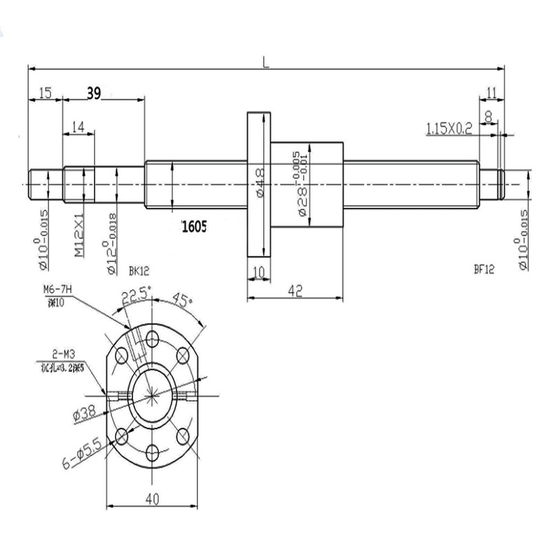 AOMIKITSTU Ball Screw 1 Piece, SFU1605-250 mm Threaded Spindle with