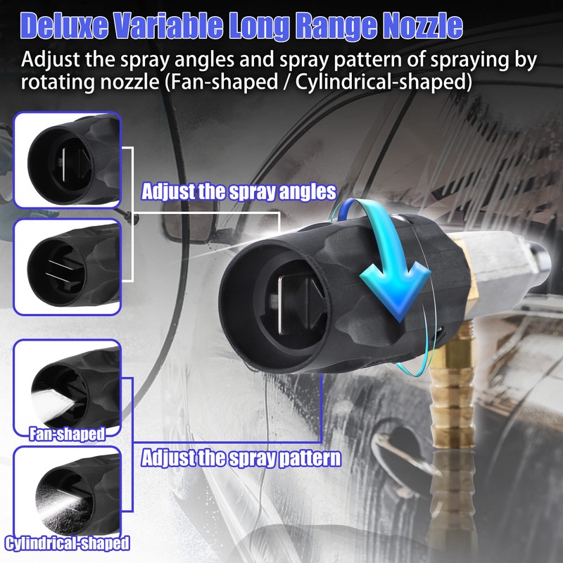 FIXFANS Adjustable Pressure Washer Long Range Nozzle, Downstream Injector Kit