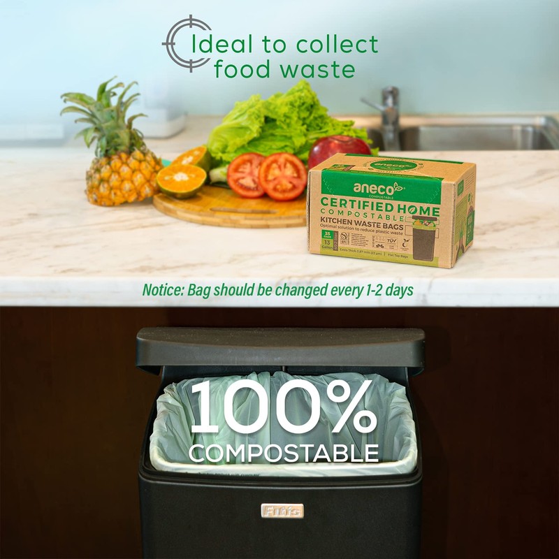 ANECO 100% Compostable Food Waste Bags 13 Gallon, 35 Count,