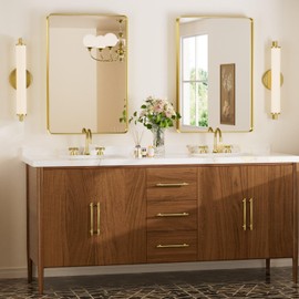 Keonjinn 2-Pack Gold Bathroom Mirrors for Over Sink 24 x 36 Inch Brushed Brass Metal Framed Mirror, Rounded Rectangle Bathroom Vanity Mirrors, HD Tempered Glass Modern Mirror for Wall