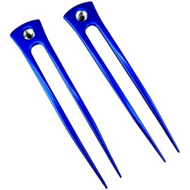 JWL HAWNKOA PRODUCTS (2) Anodized Aluminum Two Prong Straight 6" Hair Forks Unbreakable Waterproof Pick Pic Pin Comb Hawaiian Style (Blue)