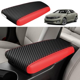 YOFAMO for Kia Optima 2011 2012 2013 2014 2015 Car Armrest Cover Waterproof Center Console Pad Covers Scratch Resistance Box Cover Leather Protector Pad Decoration Accessories(Carbon Fiber + Red)