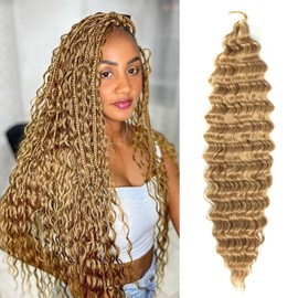 Ainimiu Ocean Wave Crochet Hair 22 Inch Curly Braiding Hair 5 Packs Deep Wave Braiding Hair for Goddess Knotless Braids Natural Black Synthetic Water Wave Braiding Hair for Women