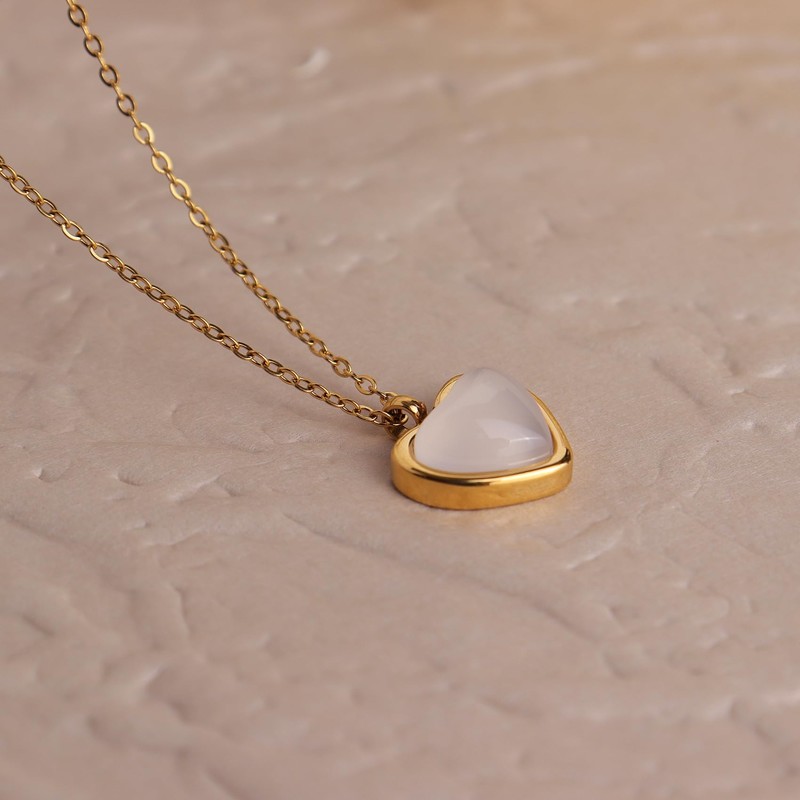 Sonateomber White Stone Heart Choker Necklace for Women Girls, Valentine