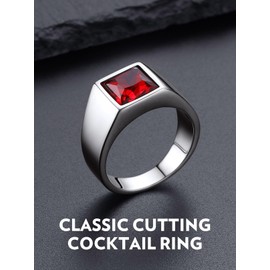 Bandmax Red Stone Ring for Women Men Stainless Steel Ruby Ring Size 7 Gemstone Ring January July Birthstone Ring Birthday