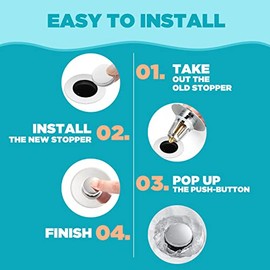 Universal Bathroom Sink Stopper, for 1.1-1.5 Inch Bullet Core Push Type Basin Pop Up Drain Filter, Bathtub Converter Sink Drain Strainer Plug No Overflow with Basket Hair Catcher