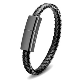 SAMERIO Type C to Type C Short Charging Cable Portable Travel Bracelet Charger 8.9in Personality Braided Leather Wrist Cord for Interesting Valentine's Day/Birthday/Thanksgiving Day Gift