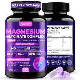 Magnesium Glycinate Complex 1150mg - Gentle on Stomach High Absorption Magnesium Capsules with Citrate, Silica, Ashwagandha & Vitamin B6 for Zzz, Stress Relief, Muscle Support for Adults, Women & Men