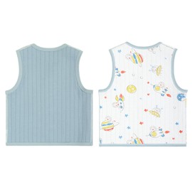 ANIMQUE Baby Toddler Vests Double-Sided Sleeveless Children's Vest Cotton Children's Jacket Spring Autumn Cardigan Top with Press Stud, 7071 Rocket Pattern Blue