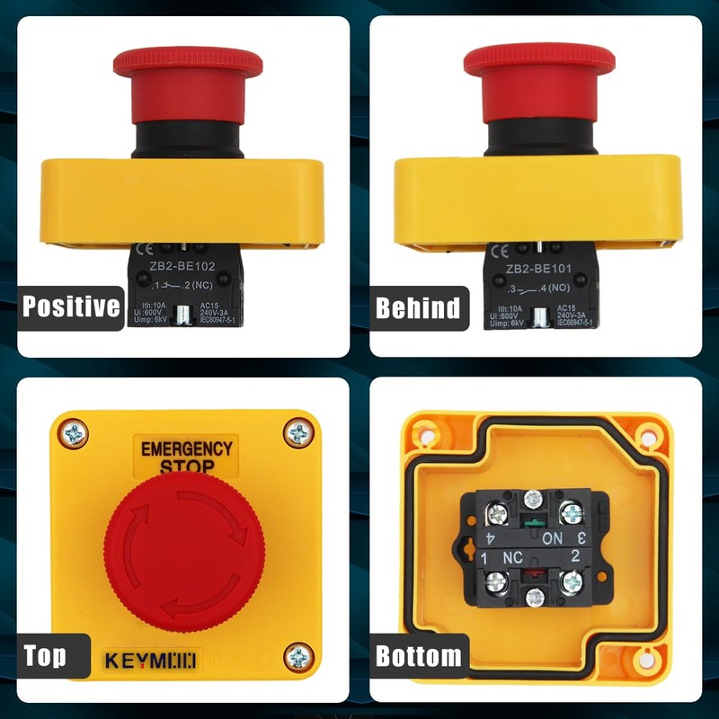 KEYMOO Emergency Stop Push Button Switch,10A 660V with Waterproof Box