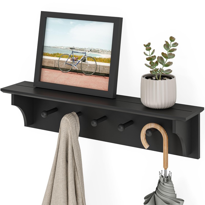 Ballucci Floating Coat and Hat Wall Shelf Rack, 5 Pegs