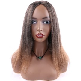 yangsi Yaki Straight Wigs For Black Women Yaki Wigs Medium Part with Silky Light 14inch Synthtic Yaki Afro Kinky Straight Wigs For Daily Party (T27)