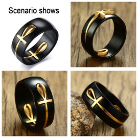 OIDEA Men's Ring Ankh Cross Stainless Steel: Black Rings for Men Women Vintage Classic Retro Charm Egyptian Cross Ring Men's Ring Stainless Steel Ring Band Ring Gift for Men Women, Stainless Steel