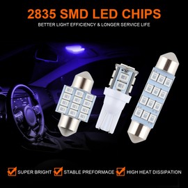 iFunyLED 24 Pieces Dome Light LED Car Interior Bulb Kit Set 194 T10 DE3175 578 31mm 42mm Bulbs Interior Replacement Lights for Car Map License Plate Door Side Marker Cornering Trunk Light - Blue