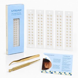 Kit de acupuntura con semillas para las orejas - 100 piezas - Acupresión con semillas para las orejas, con tabla de regalo y sonda de acupresión de latón - para el equilibrio y el bienestar