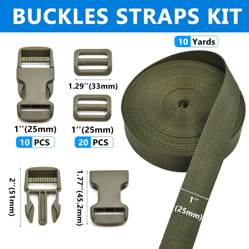 MELORDY 1 inch Buckles Straps Set with 10 Yards Nylon