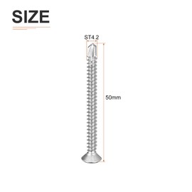 DTGN 25Pcs ST4.2x50mm Self Drilling Screws, 410 Stainless Steel Flat Head Phillips Sheet Metal Screw - Good for Wood to Metal, Furniture - Silver