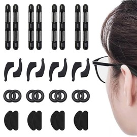 COYUN 16 Paar Brillen Antirutsch Brillen Ohrpolster Brillenhalter Brillen Brille Nasenpads Antirutsch Silikon Nasenpads Weiche Brillen Halter Rutschfeste Gläser Ohrhaken Brillen Ohr Pads, Schwarz