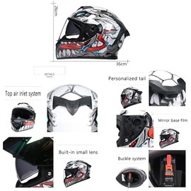 TRIPERSON Full Face Motorcycle Helmet DOT Approved Motorbike Moped Street Bike Racing Crash Helmet, Men and Women (Mutations Color Mirror, Medium)
