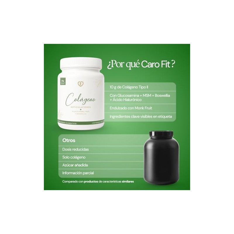 Caro Fit Colágeno Hidrolizado Tipo Articulaciones Cartílago Polvo Glucosamina Msm