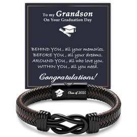YBISNAIRE Graduation Gifts for Him Grandson 2025 High School College Class of 2025 Graduation Engraved Leather Bracelet Congratulations Gift for Graduates Men Grandson Mens Leather Bracelets