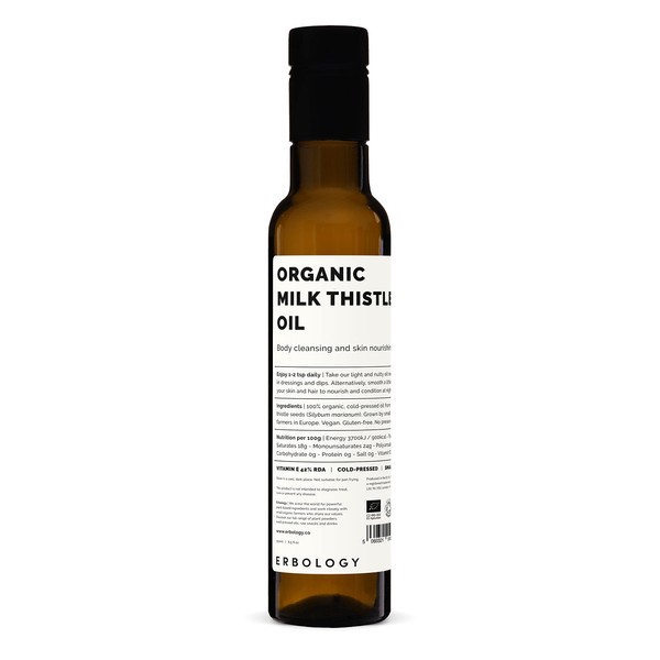 100% Organic Milk Thistle Oil 8.5 fl oz - Cold-Pressed - Premium Quality - High in Vitamin E - Detoxifying - Straight from Farm - Non GMO - No Additives or Preservatives - Recyclable Glass Bottle