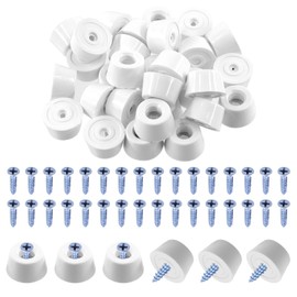 Swpeet 30Pcs 0.82 x 0.59 x 0.47 Inch Furniture Pads White Round Rubber Feet Pads with 32Pcs M4×20mm Screws, Round Non Slip White Rubber Bumpers Pads for Cutting Board Furniture Appliances Electronics