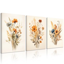 Botanical Floral Wall Art Set of 3 Vintage Wildflower Canvas Wall Decor Watercolor Rustic Farmhouse Wall Art Aesthetic Botanical Pictures Vintage Floral Prints for Bedroom 16x24 Inch Ready to Hang