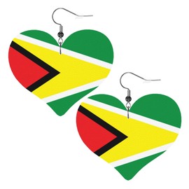 Guyana Flag Faux Leather Earrings For Women Lightweight Heart Dangle Earrings Gift