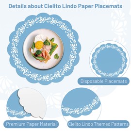 100pcs Blue Cielito Lindo Paper Placemats, HYMENEX Mexican Table Mats for Mexican Dinnerware Birthday Favors Cielito Lindo Party Decorations Wedding Supplies (Blue)