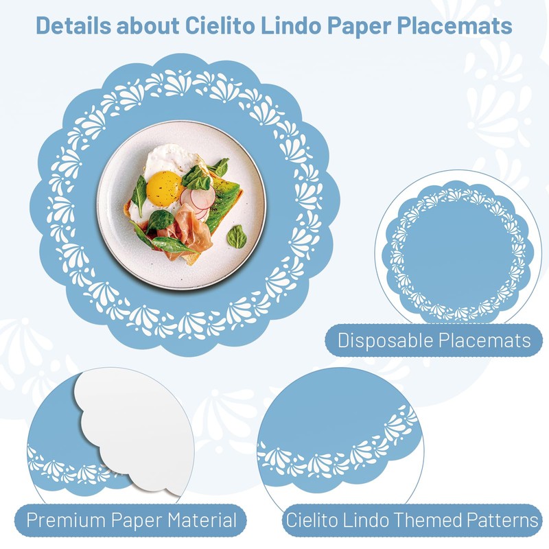 100pcs Blue Cielito Lindo Paper Placemats, HYMENEX Mexican Table Mats